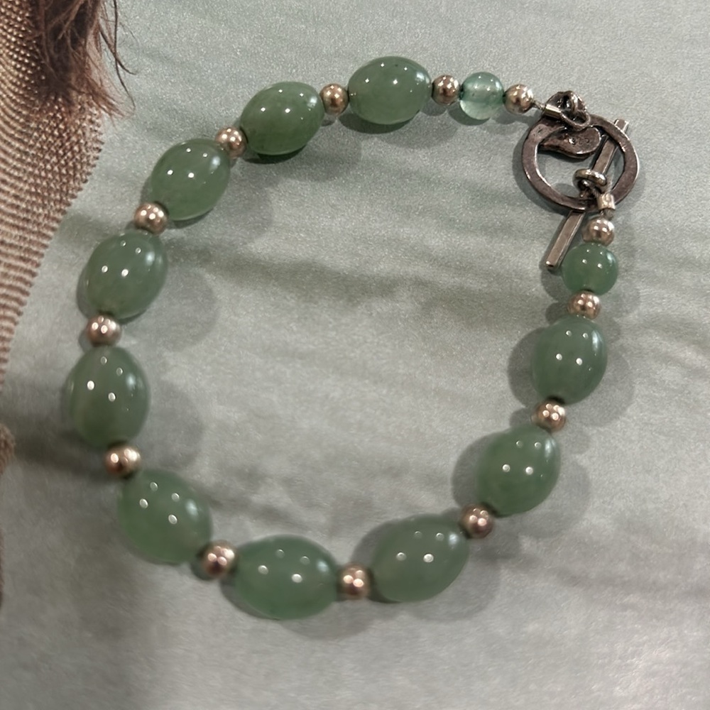 Green silver Jade Beaded Bracelet